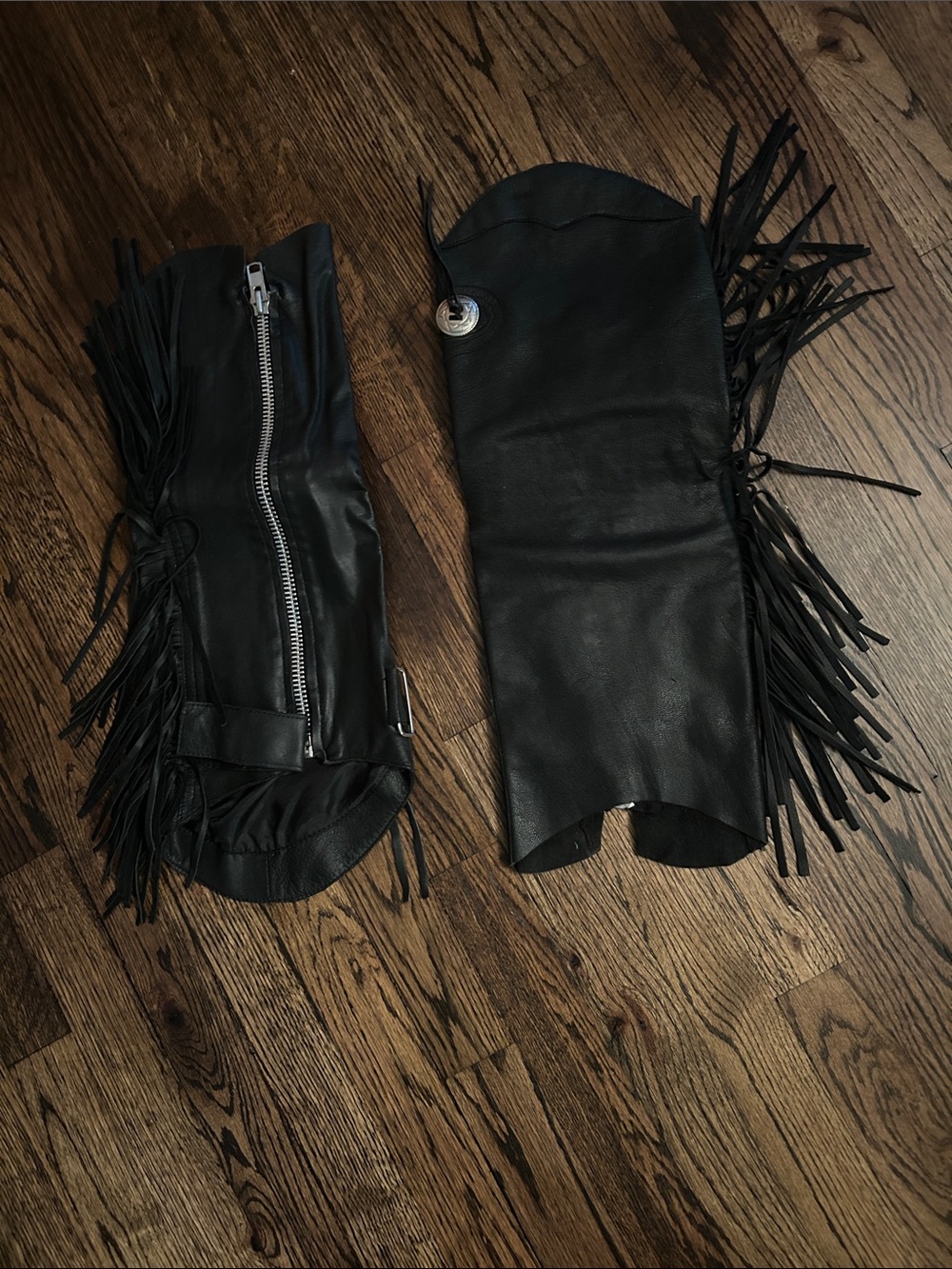 Black Leather Fringe Chaps - Female